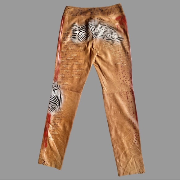 -๐๐๐๐- ๐ฅ๐๐ฑ๐๐๐ฅCELINE RUNWAY VINTAGE SUPER RARE!! HANDPAINTED GOATSKIN PANTS - Picture 16 of 17